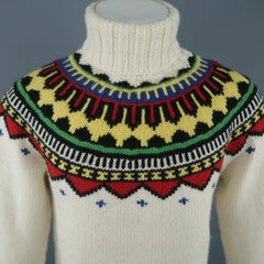 RALPH LAUREN Size M Cream Wool Intarsia Fairisle Turtleneck Sweater
