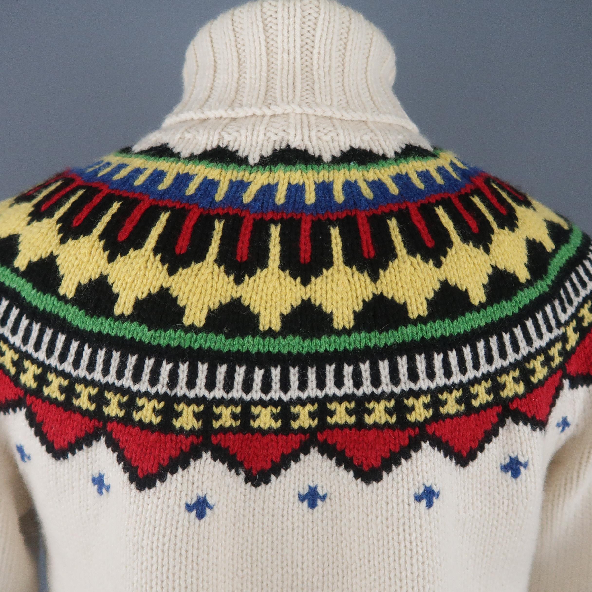 RALPH LAUREN Size M Cream Wool Intarsia Fairisle Turtleneck Sweater In Excellent Condition In San Francisco, CA