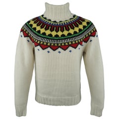 RALPH LAUREN Size M Cream Wool Intarsia Fairisle Turtleneck Sweater
