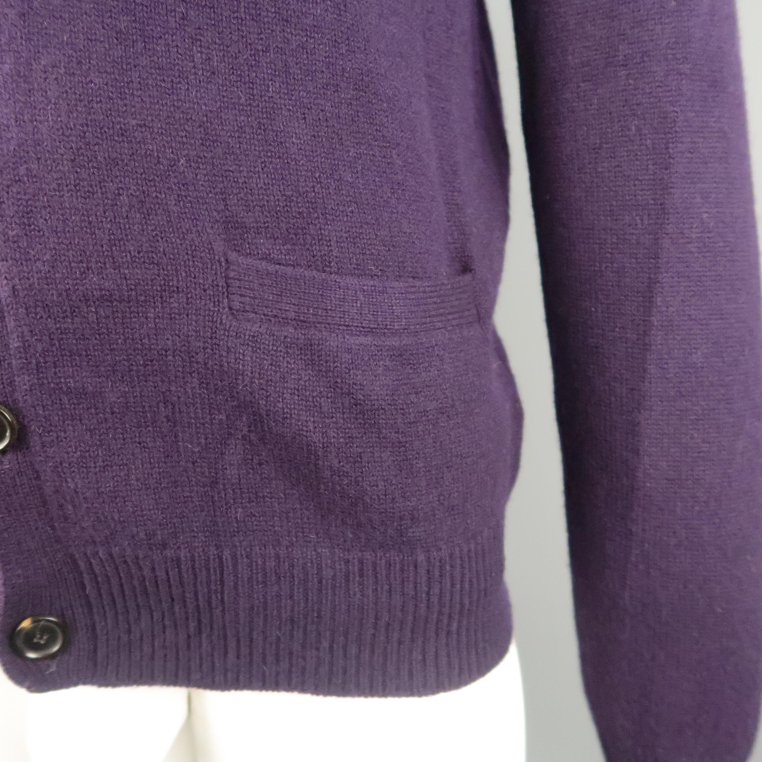 Black RALPH LAUREN Size M Eggplant Knitted Cashmere Cardigan Sweater