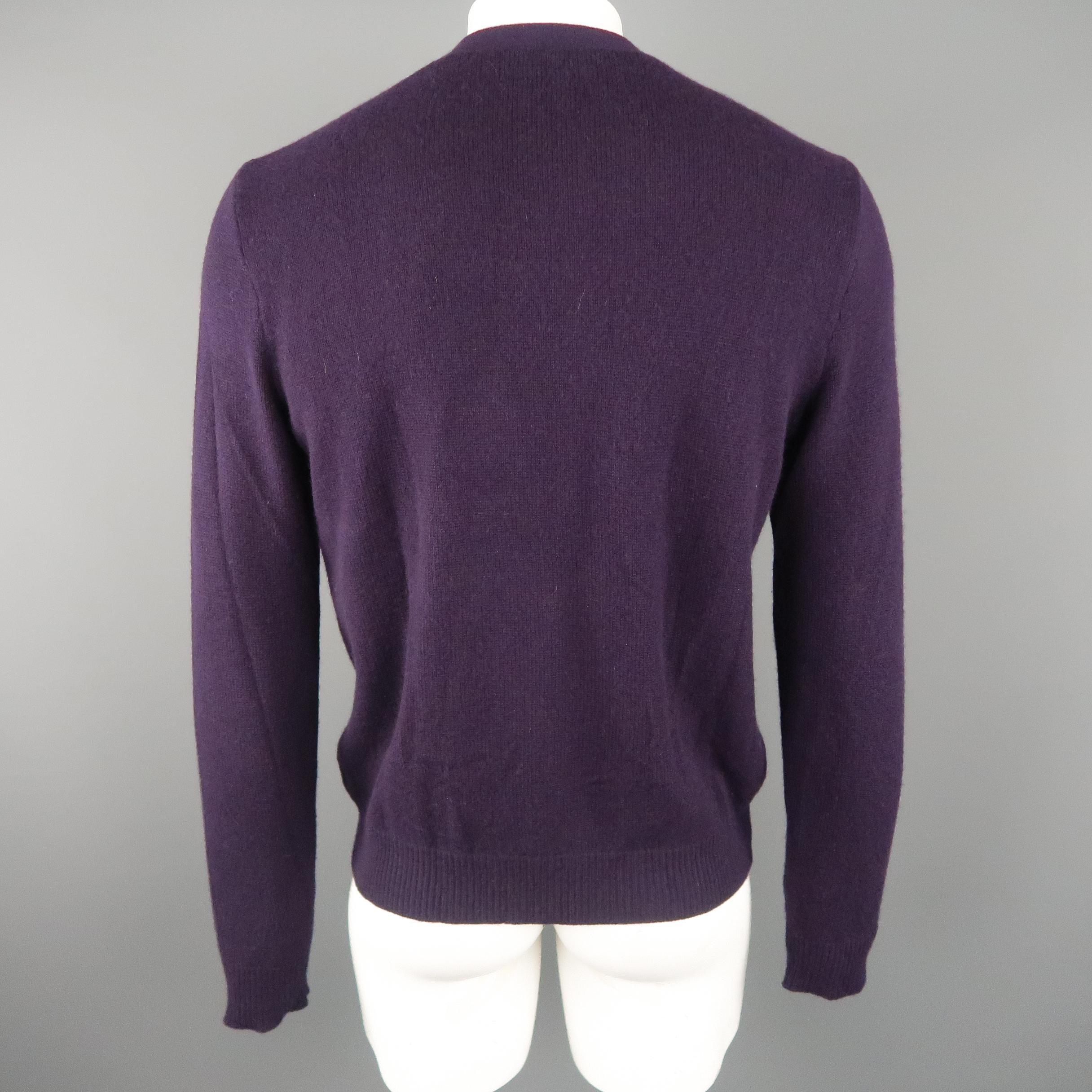 RALPH LAUREN Size M Eggplant Knitted Cashmere Cardigan Sweater In Excellent Condition In San Francisco, CA