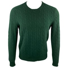 RALPH LAUREN Size M Forest Green Cable Knit Cashmere Crew-Neck Sweater