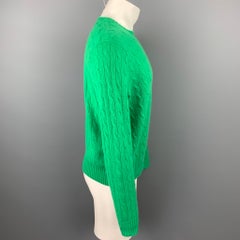 RALPH LAUREN Size M Green Cable Knit Cashmere Crew-Neck Sweater