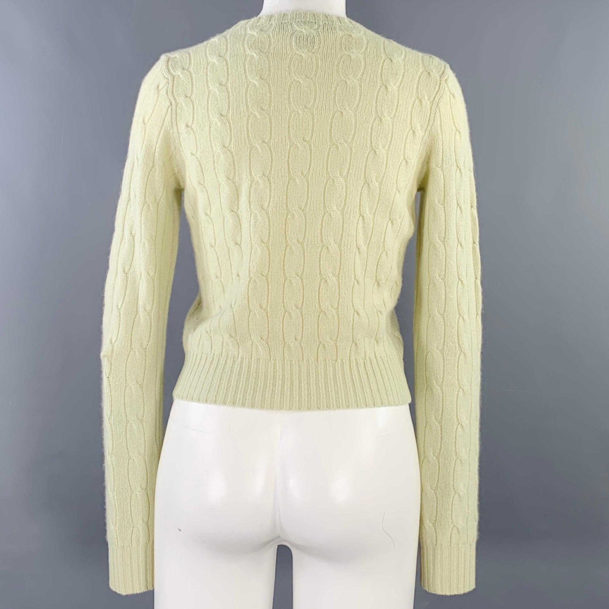 RALPH LAUREN Size M Green Chartreuse Cashmere Cable Knit Pullover In Good Condition For Sale In San Francisco, CA