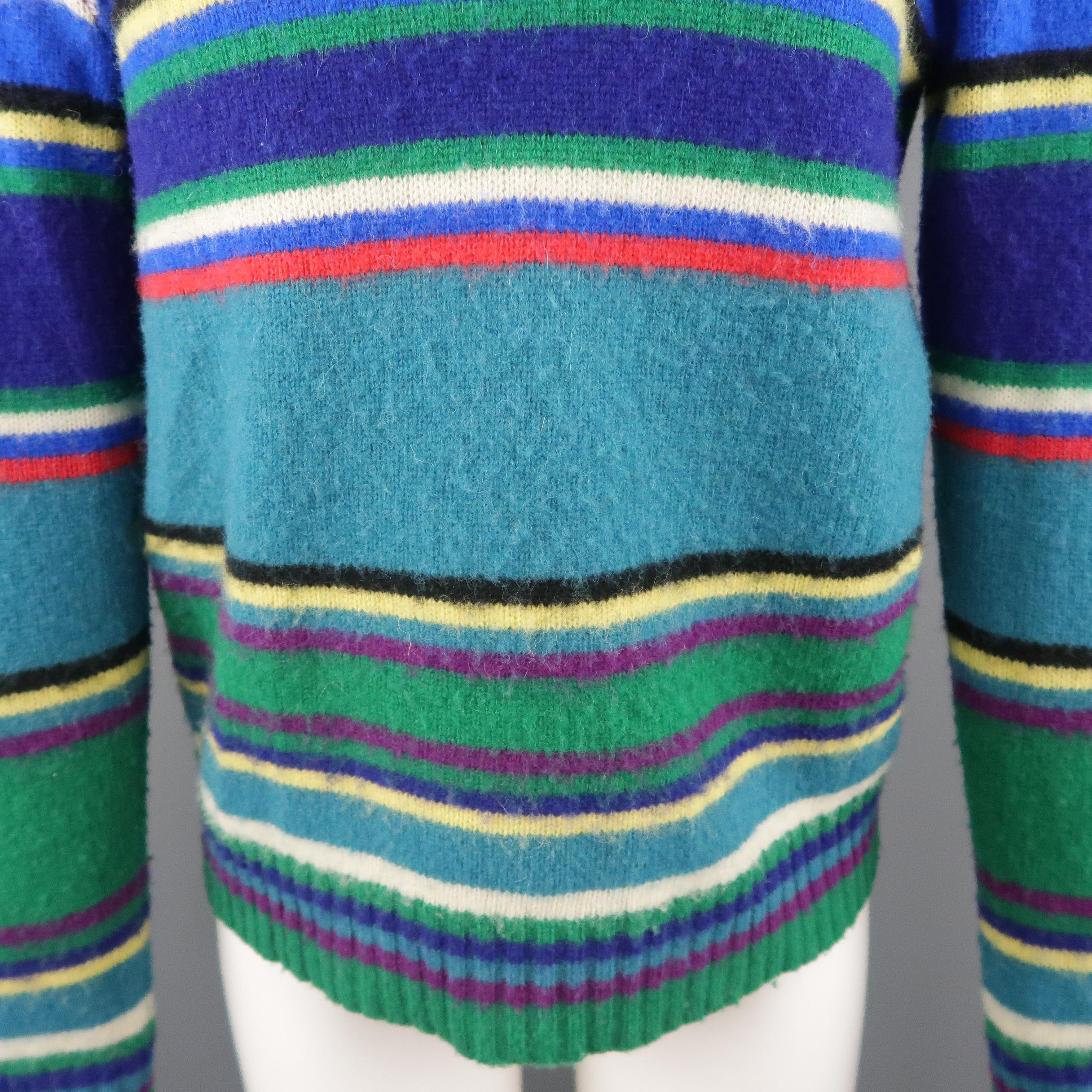 RALPH LAUREN Size M Green Multi-Color Stripe Wool Pullover Sweater In Good Condition In San Francisco, CA