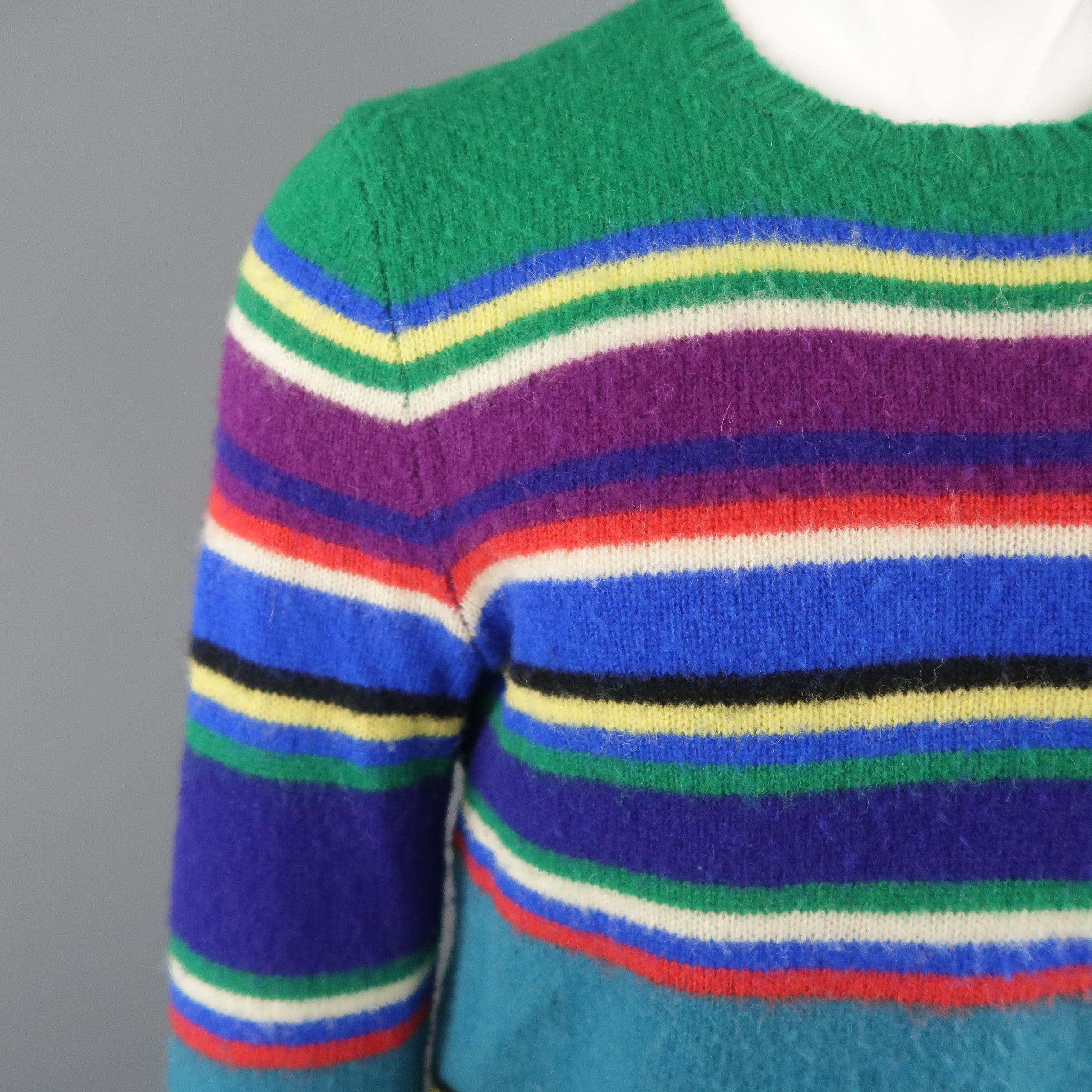 Men's RALPH LAUREN Size M Green Multi-Color Stripe Wool Pullover Sweater