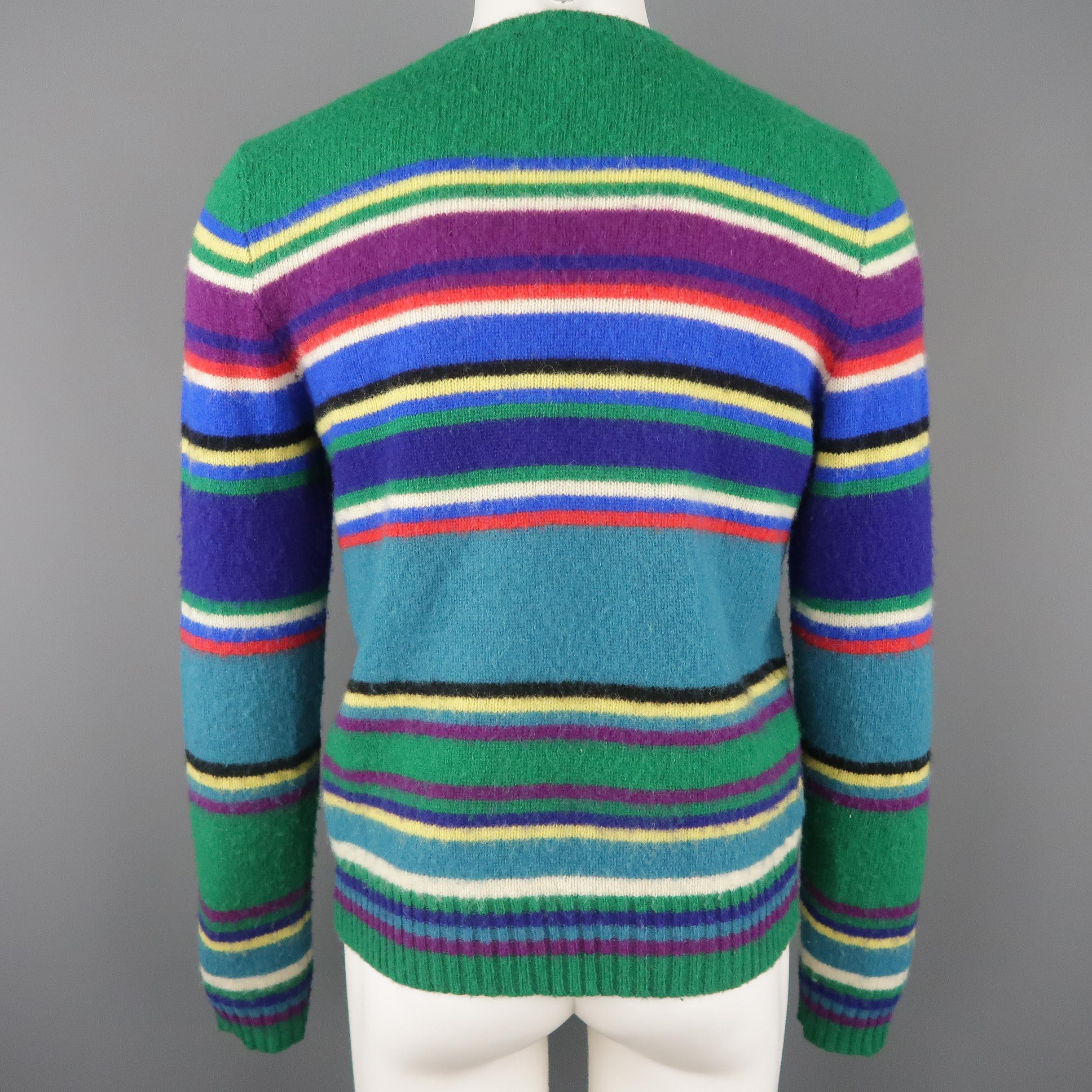 RALPH LAUREN Size M Green Multi-Color Stripe Wool Pullover Sweater 1