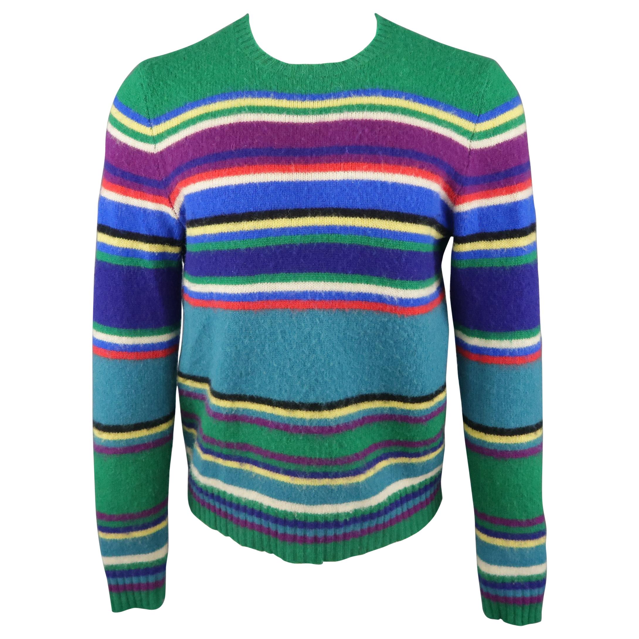 RALPH LAUREN Size M Green Multi-Color Stripe Wool Pullover Sweater