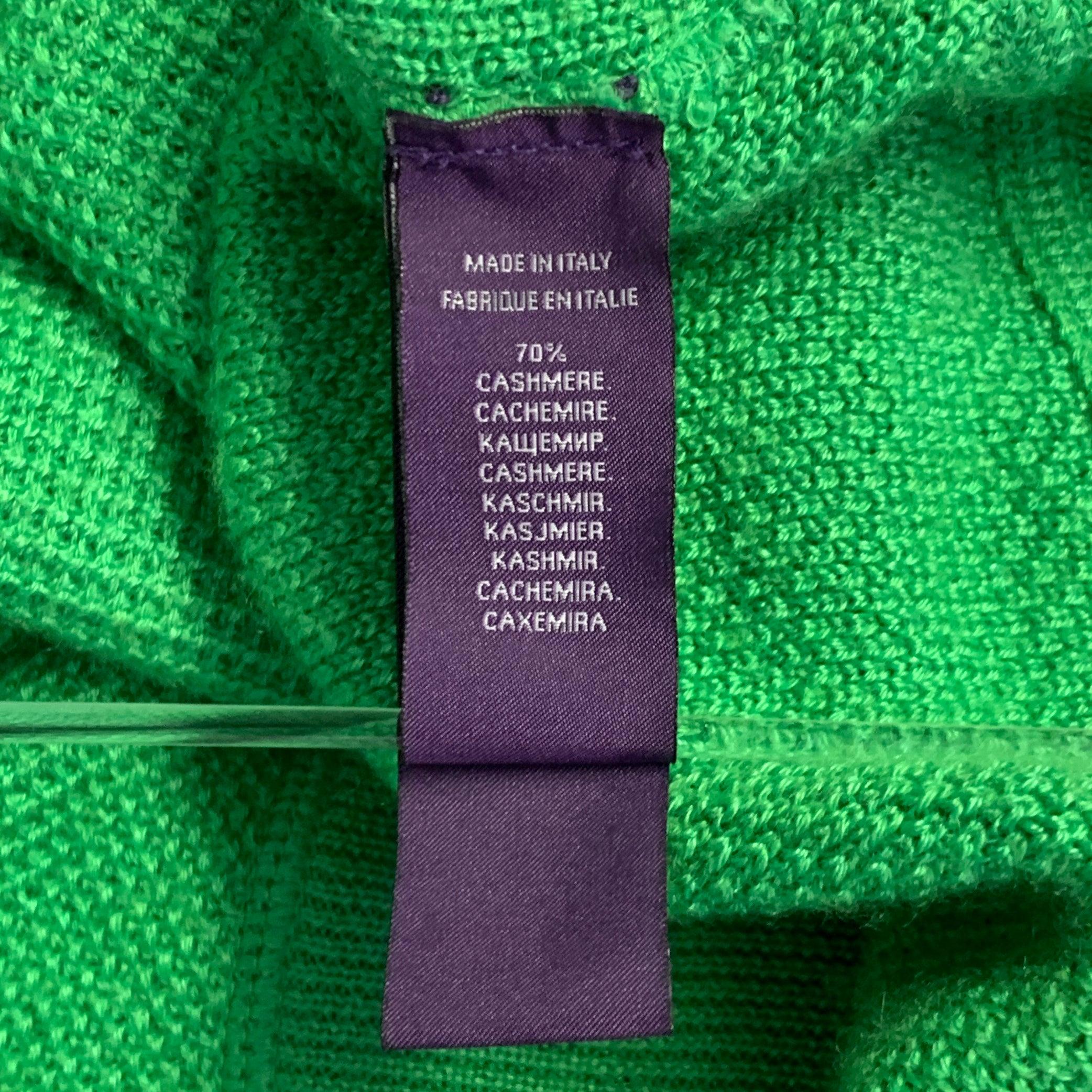 RALPH LAUREN Size M Green Waffle Knit Cashmere Silk Hoodie Sweater en vente 5