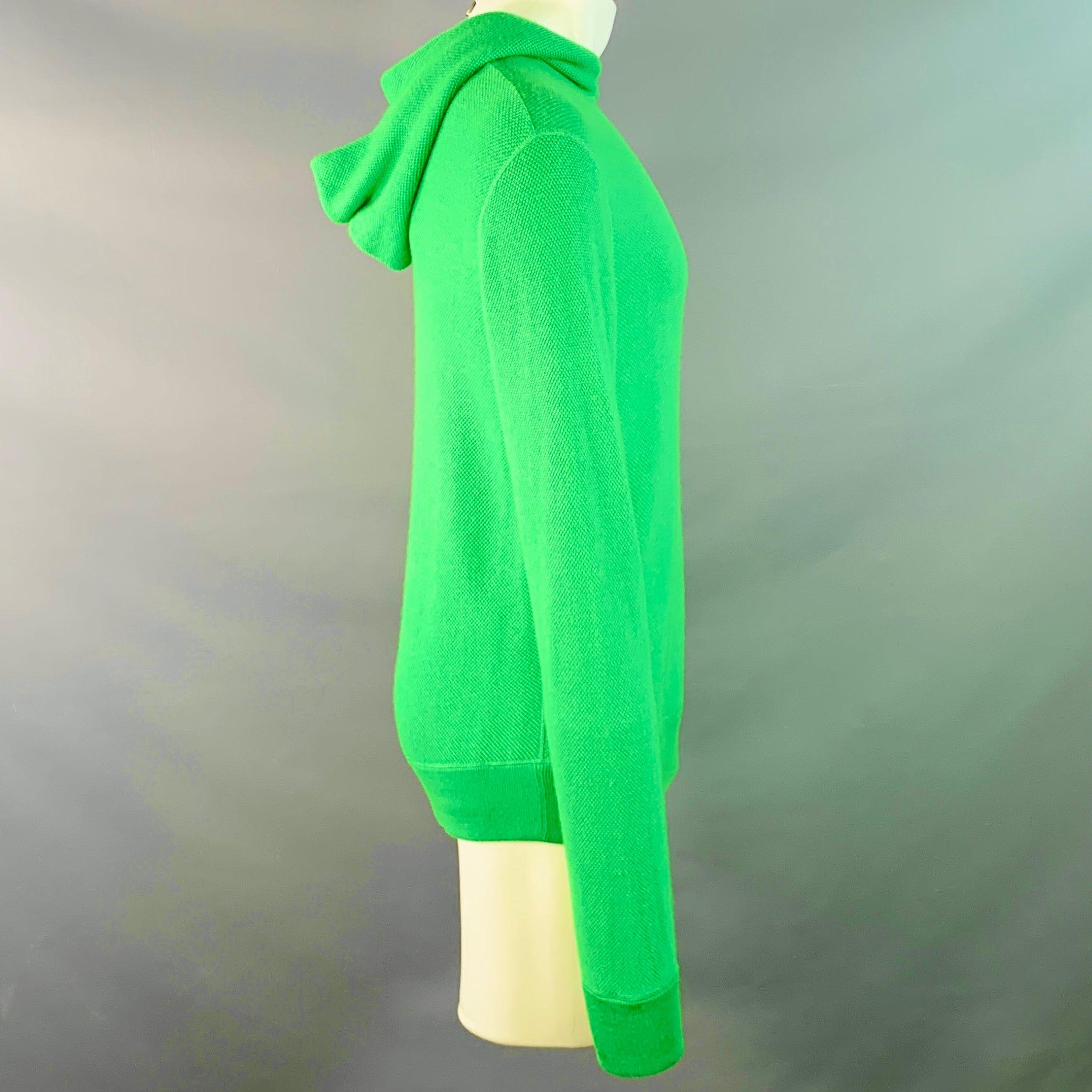 Vert RALPH LAUREN Size M Green Waffle Knit Cashmere Silk Hoodie Sweater en vente