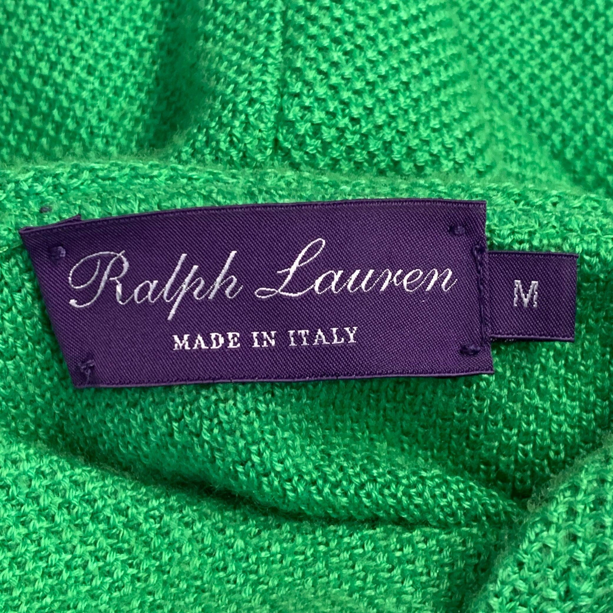 RALPH LAUREN Size M Green Waffle Knit Cashmere Silk Hoodie Sweater en vente 4