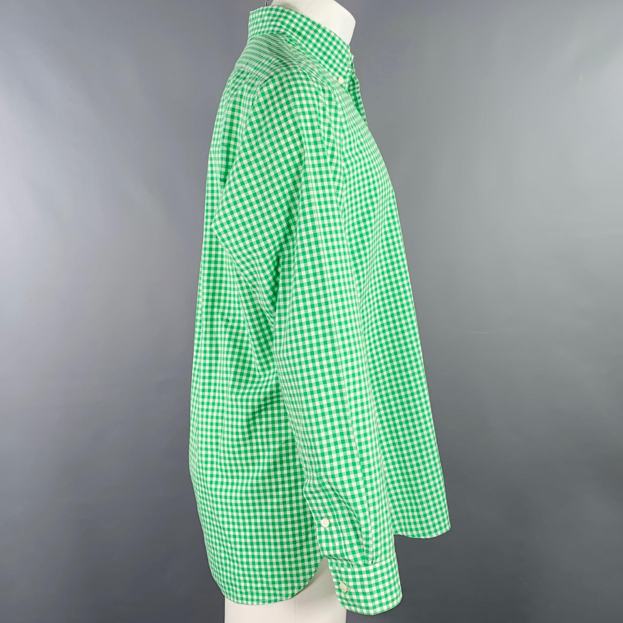 RALPH LAUREN Size M Green White Gingham Cotton Button Down Long Sleeve Shirt In Excellent Condition For Sale In San Francisco, CA
