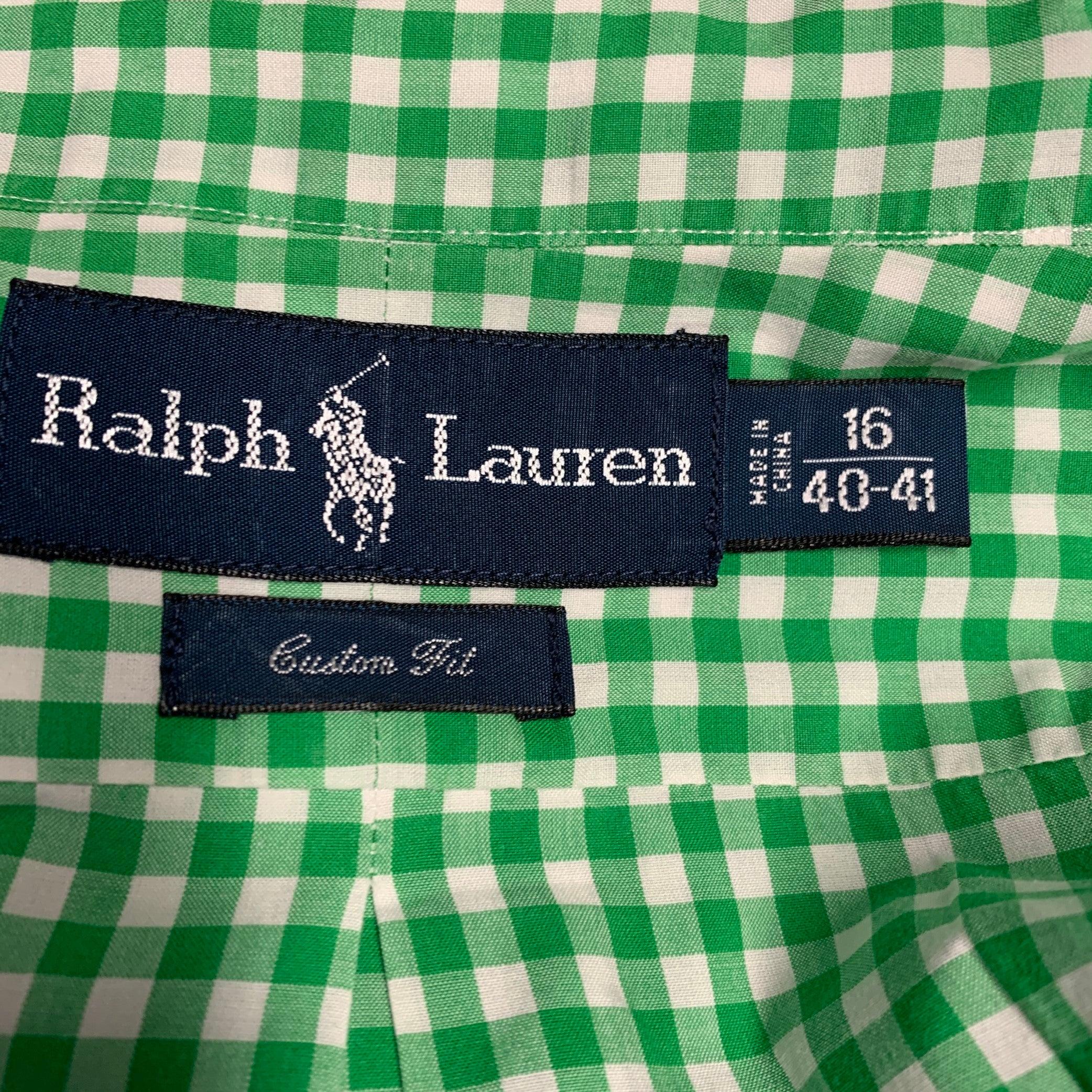 RALPH LAUREN Size M Green White Gingham Cotton Button Down Long Sleeve Shirt For Sale 1