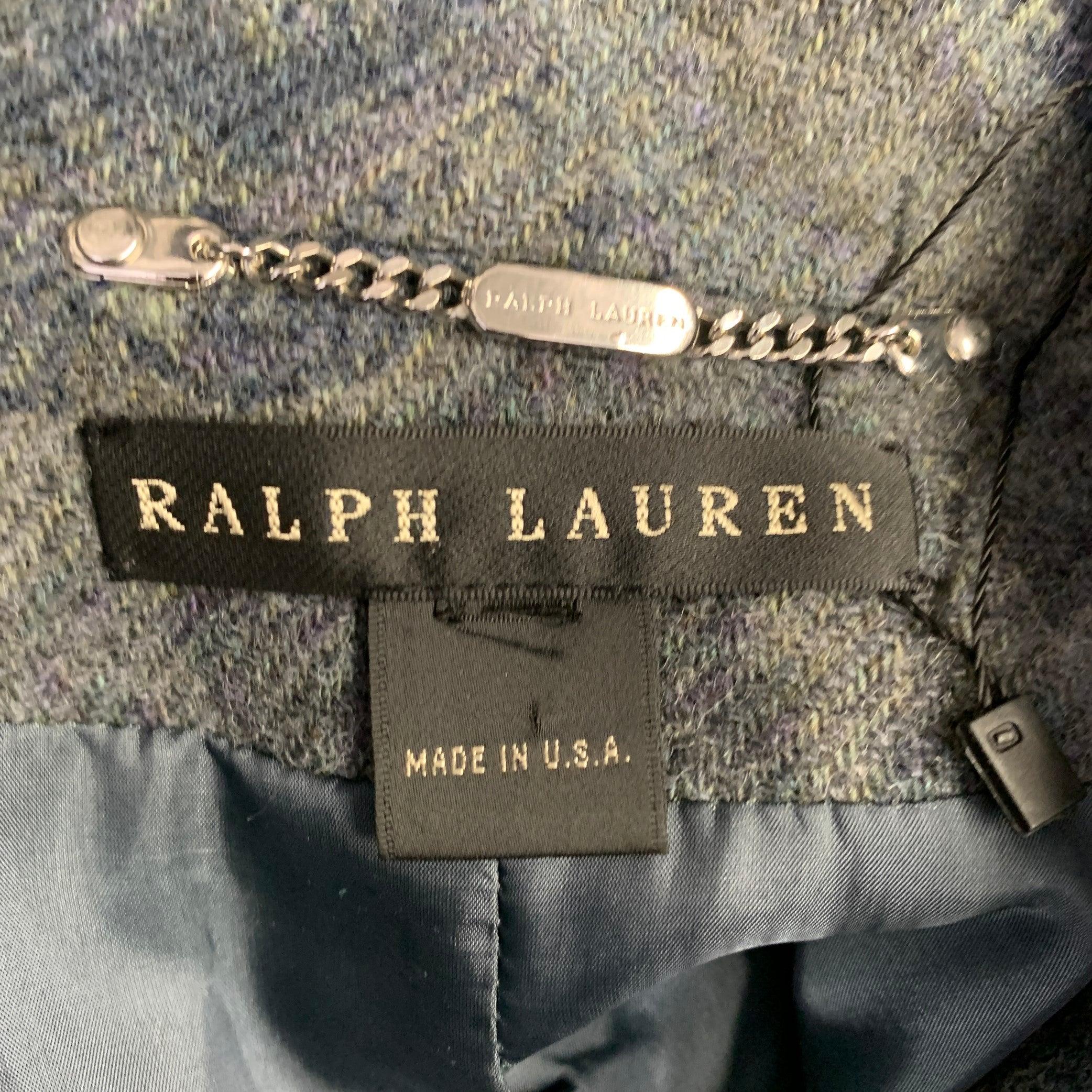 RALPH LAUREN Size M Grey Blue Wool Paisley Hidden Buttons Coat In Excellent Condition For Sale In San Francisco, CA