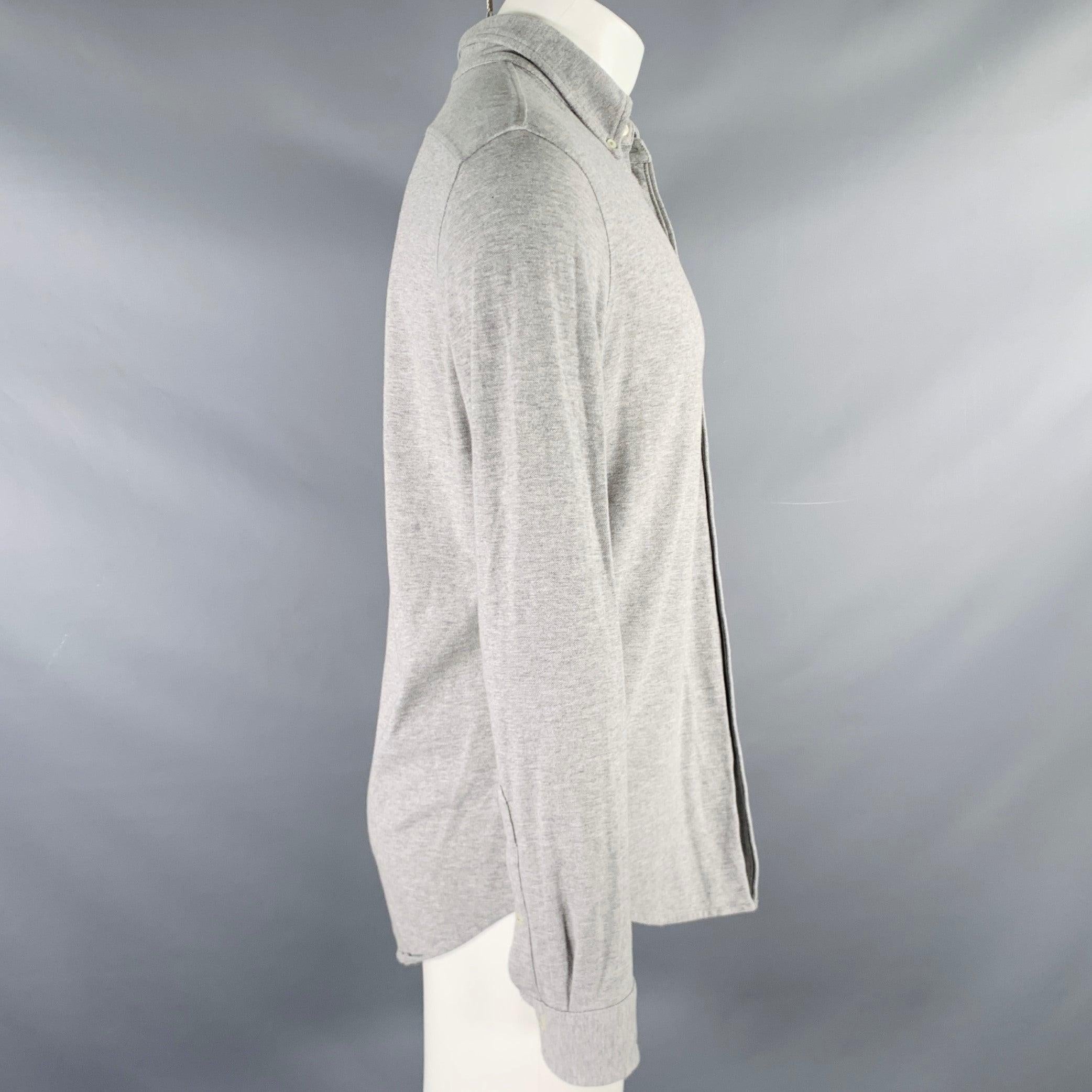 Gray RALPH LAUREN Size M Grey Knit Cotton Button Down Long Sleeve Shirt For Sale