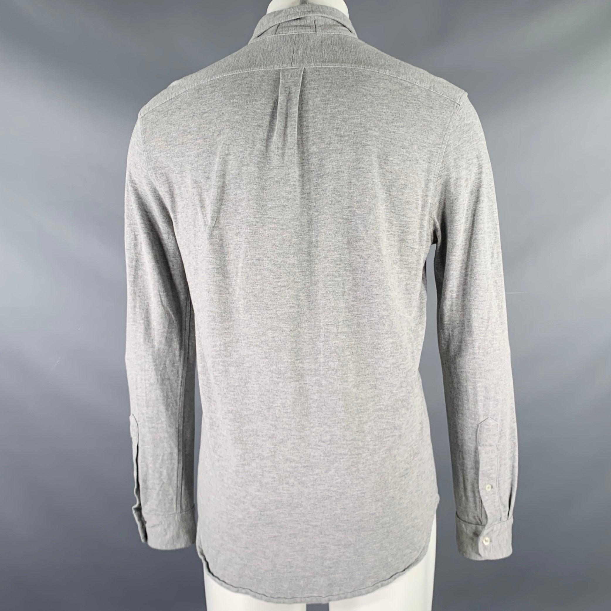 RALPH LAUREN Size M Grey Knit Cotton Button Down Long Sleeve Shirt In Excellent Condition For Sale In San Francisco, CA