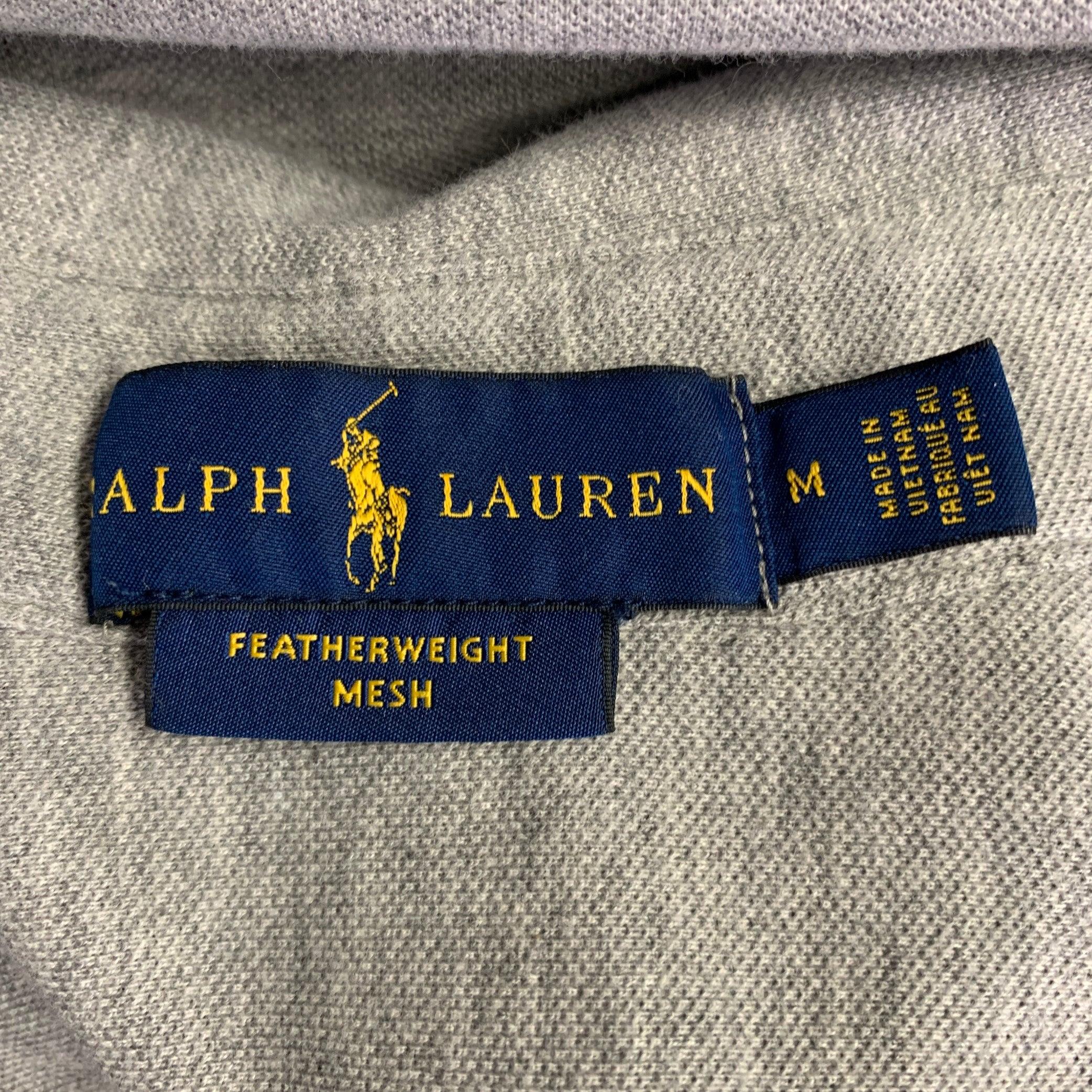 Men's RALPH LAUREN Size M Grey Knit Cotton Button Down Long Sleeve Shirt For Sale