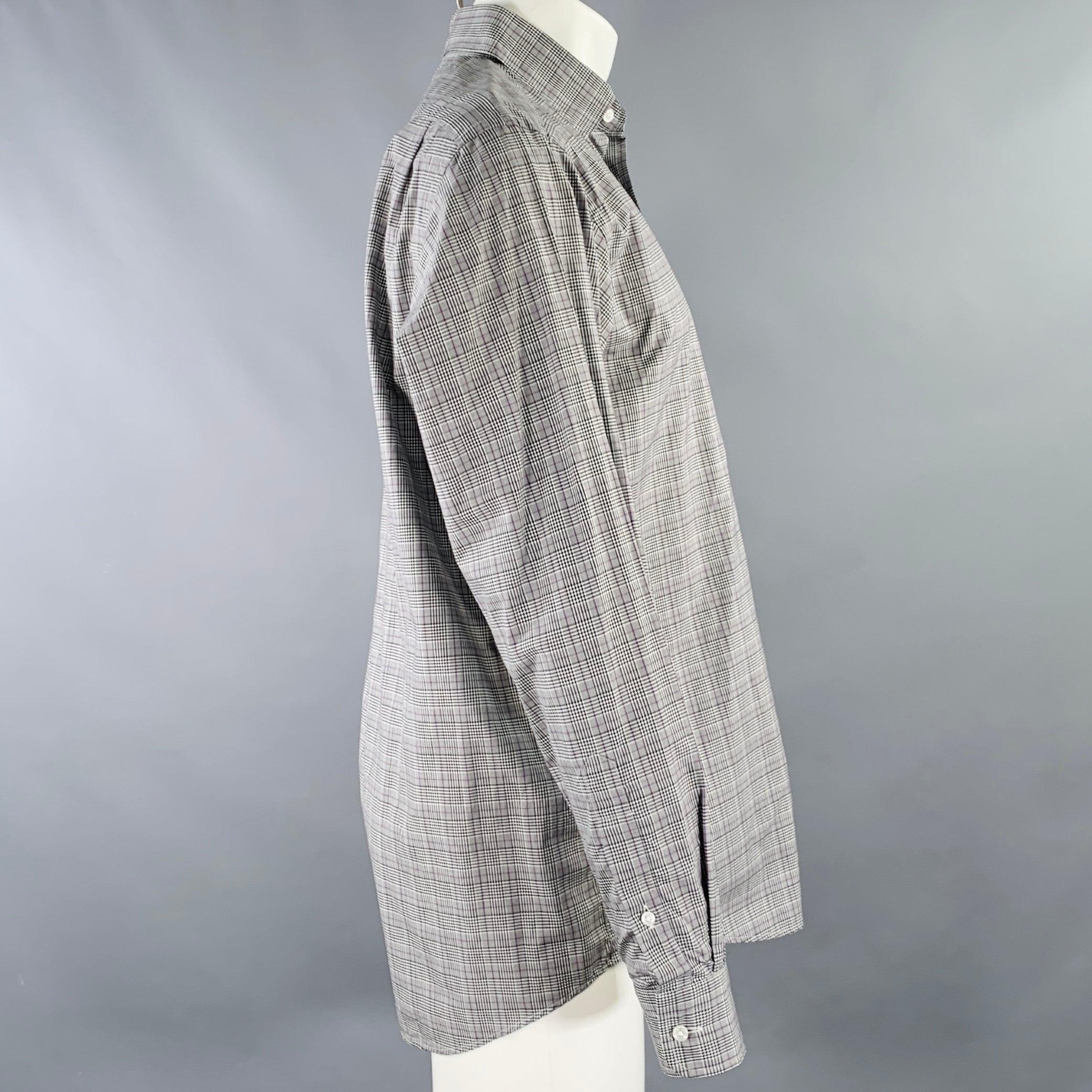RALPH LAUREN Taglia M Grigio Viola Camicia a maniche lunghe a quadri in cotone con colletto aperto In condizioni ottime in vendita a San Francisco, CA