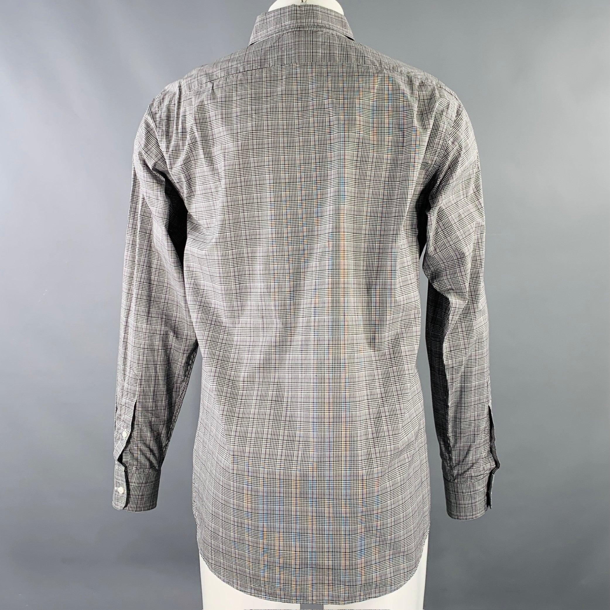 Uomo RALPH LAUREN Taglia M Grigio Viola Camicia a maniche lunghe a quadri in cotone con colletto aperto in vendita