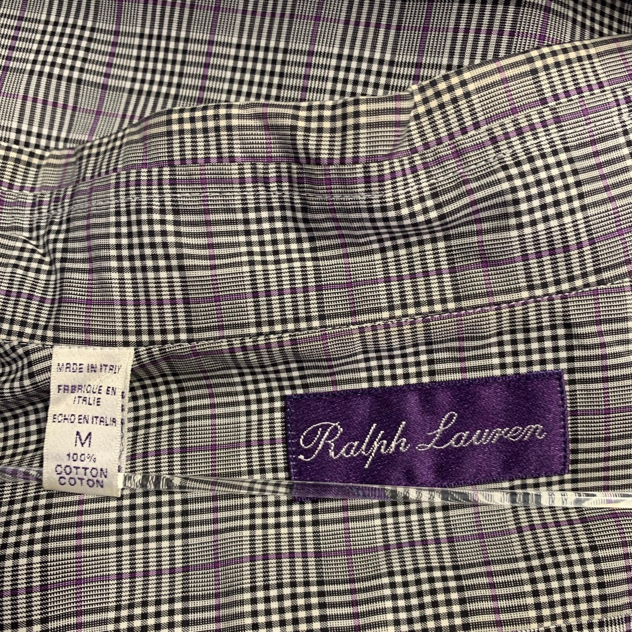 RALPH LAUREN Taglia M Grigio Viola Camicia a maniche lunghe a quadri in cotone con colletto aperto in vendita 1