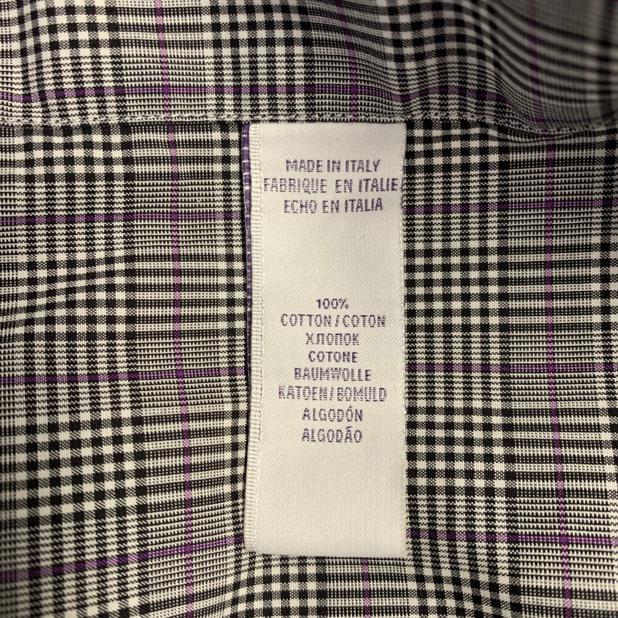 RALPH LAUREN Taglia M Grigio Viola Camicia a maniche lunghe a quadri in cotone con colletto aperto in vendita 2
