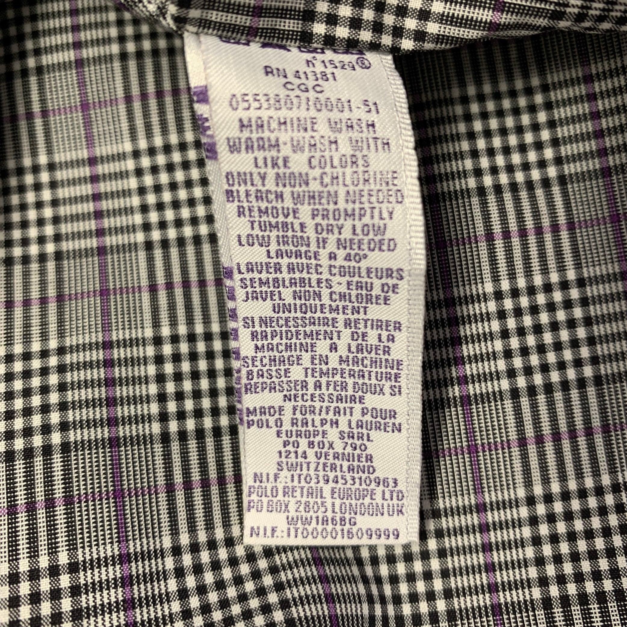 RALPH LAUREN Taglia M Grigio Viola Camicia a maniche lunghe a quadri in cotone con colletto aperto in vendita 3
