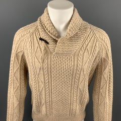 RALPH LAUREN Size M Khaki Cable Knit Wool / Linen Shawl Collar Sweater