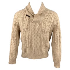 RALPH LAUREN Size M Khaki Cable Knit Wool / Linen Shawl Collar Sweater