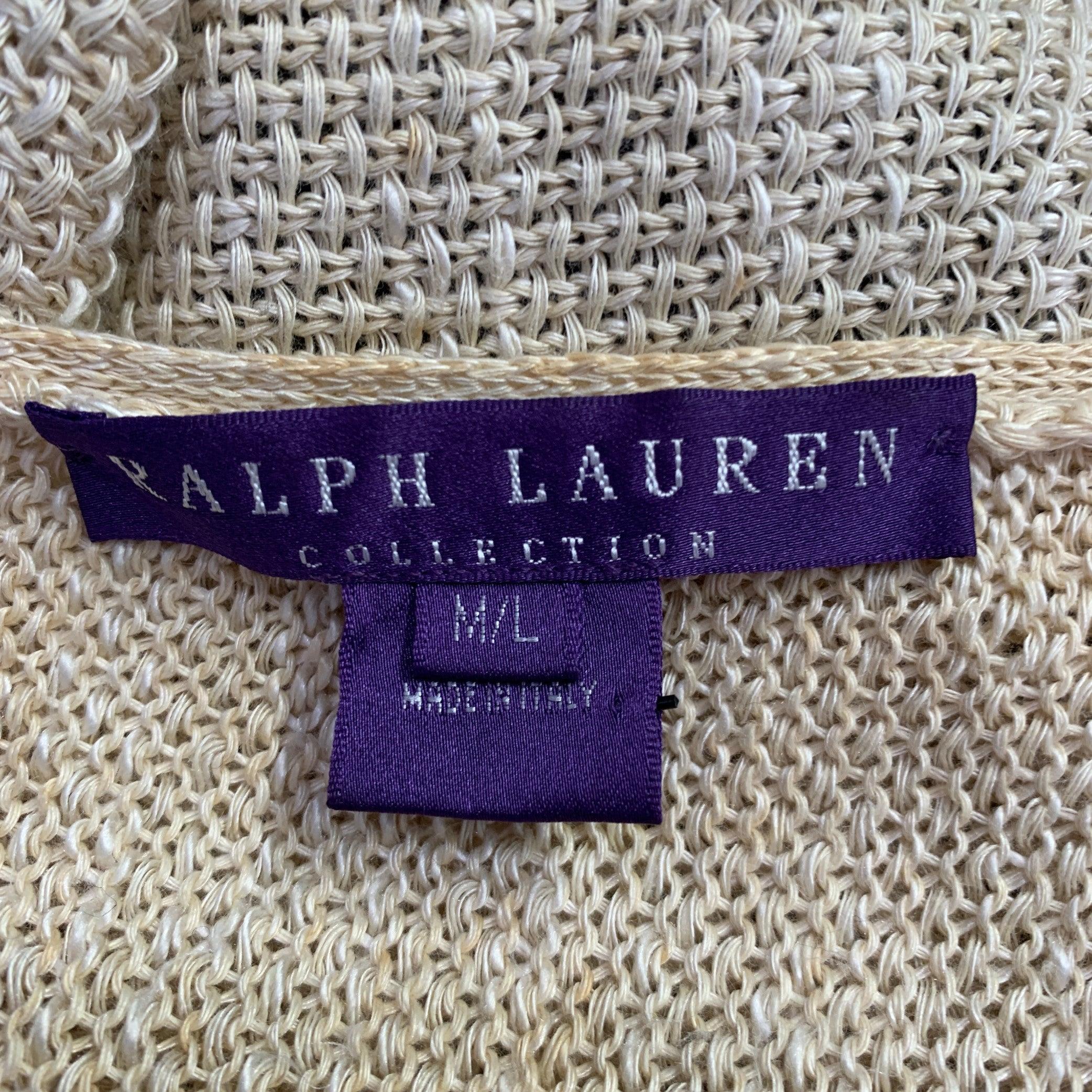 RALPH LAUREN Size M/L Black Beige Linen Silk Color Block Cardigan en vente 6