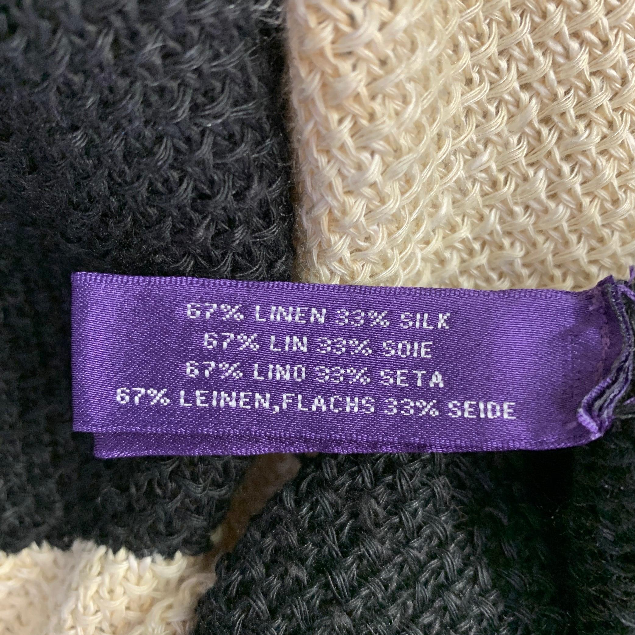 RALPH LAUREN Size M/L Black Beige Linen Silk Color Block Cardigan en vente 7