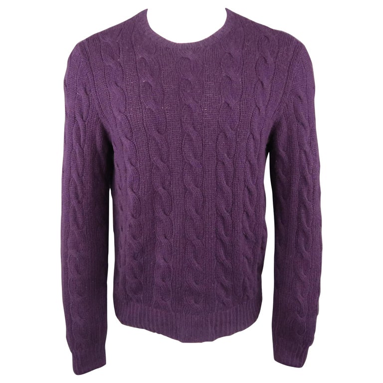 RALPH LAUREN Size M Muted Purple Cable Knit Cashmere Pullover Sweater ...