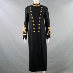 RALPH LAUREN Size M Navy Gold Wool Blend Applique Double Breasted Coat