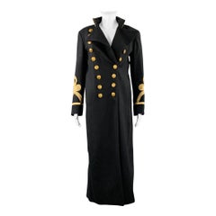 RALPH LAUREN Size M Navy Gold Wool Blend Applique Double Breasted Coat