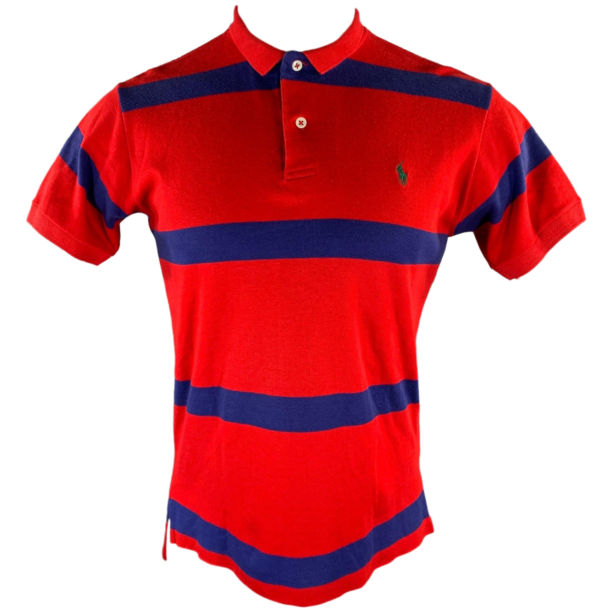 RALPH LAUREN Size M Navy Red Logo Cotton Mini Collar Polo