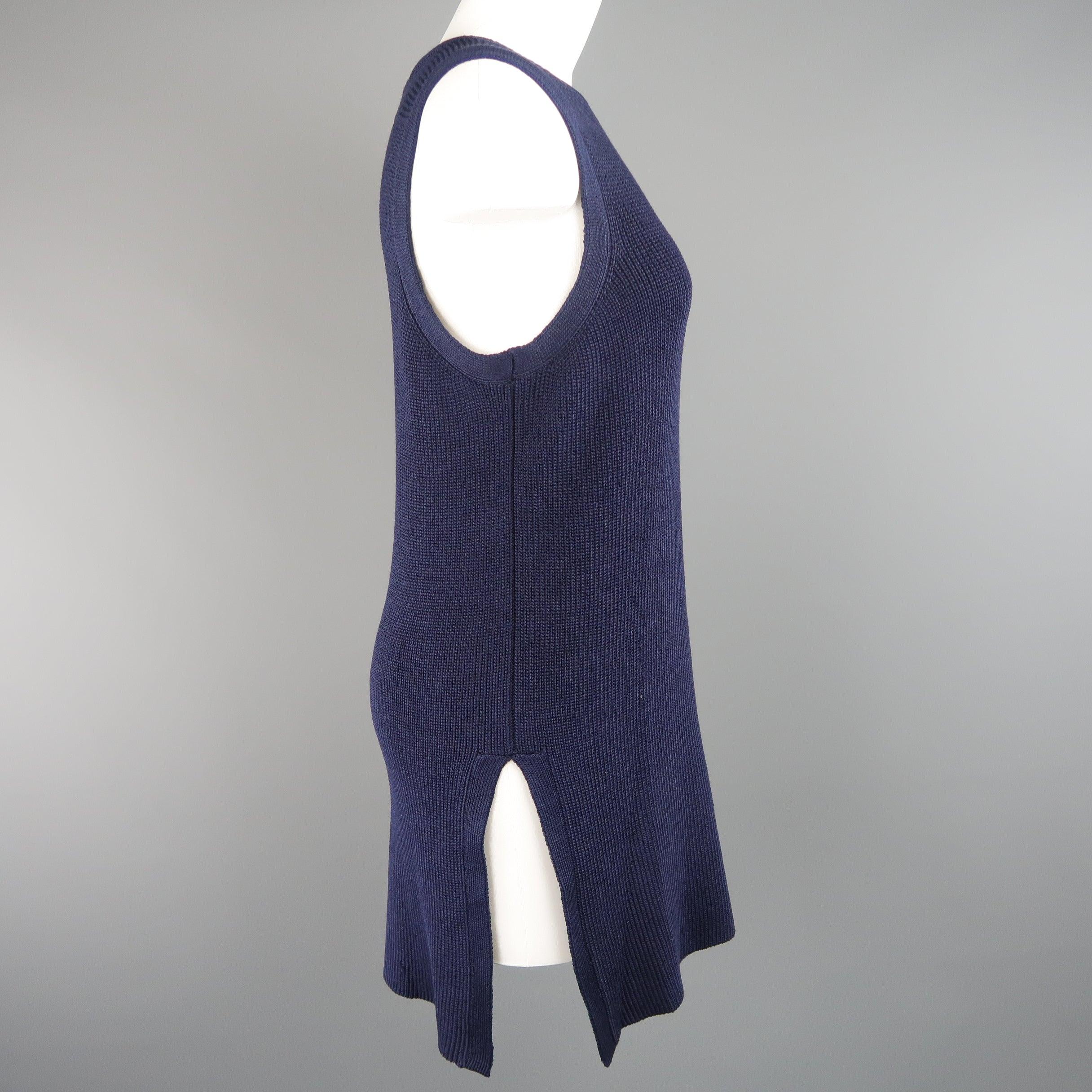 Women's RALPH LAUREN Size M Navy Silk Blend Sleeveless Long Sweater Vest Top