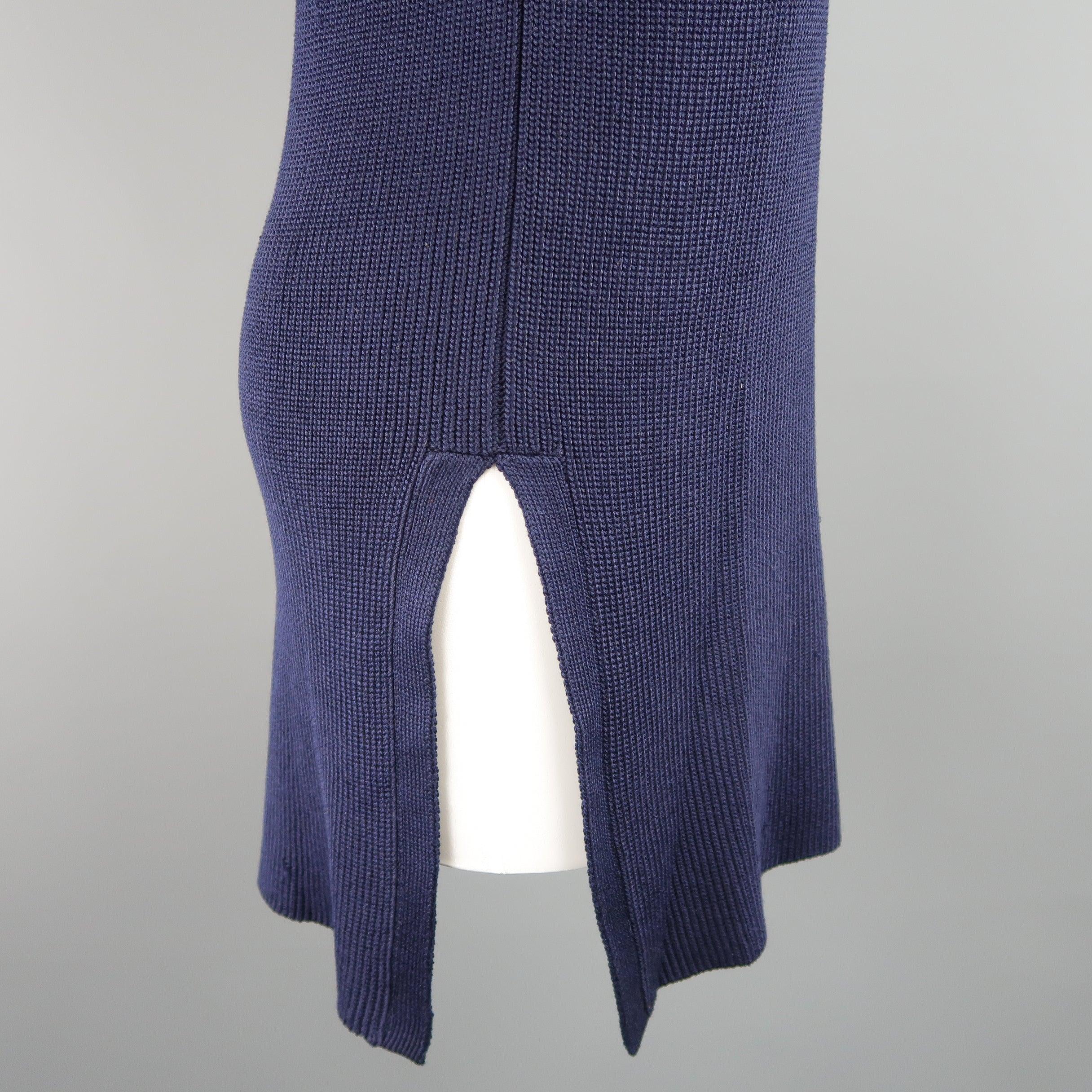 RALPH LAUREN Size M Navy Silk Blend Sleeveless Long Sweater Vest Top 1