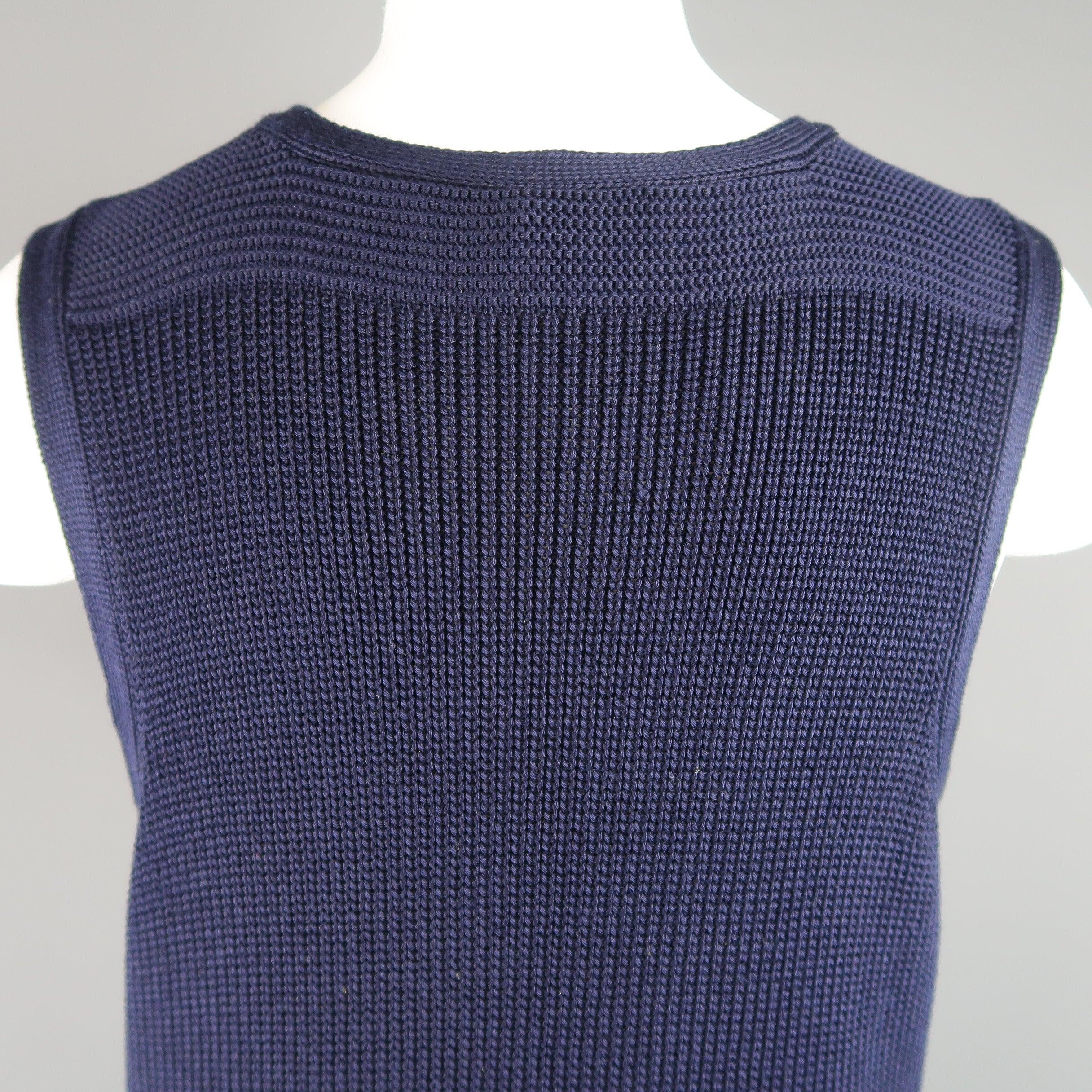 RALPH LAUREN Size M Navy Silk Blend Sleeveless Long Sweater Vest Top 4