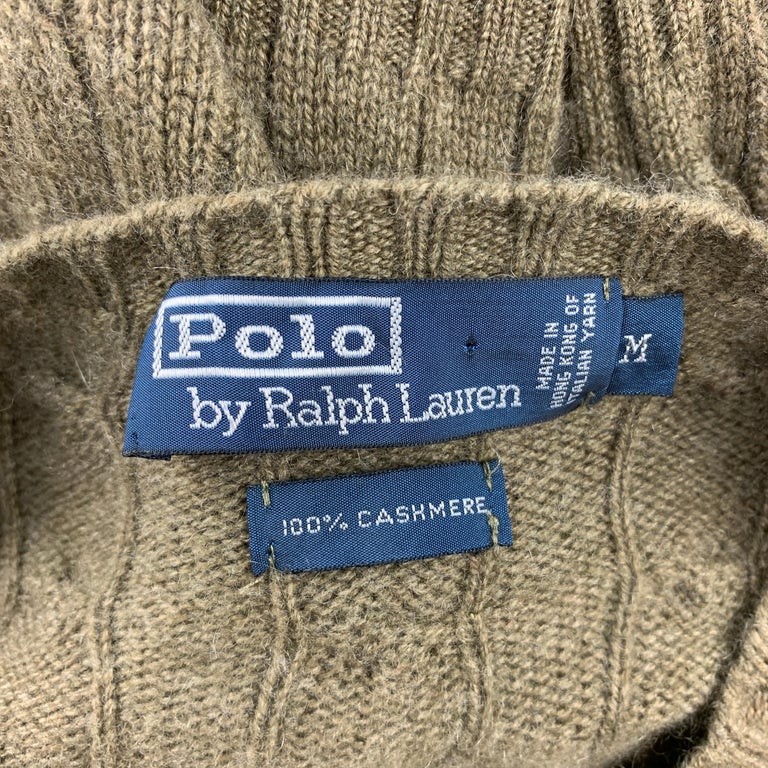 RALPH LAUREN Size M Olive Cable Knit Cashmere Crew-Neck Sweater For ...