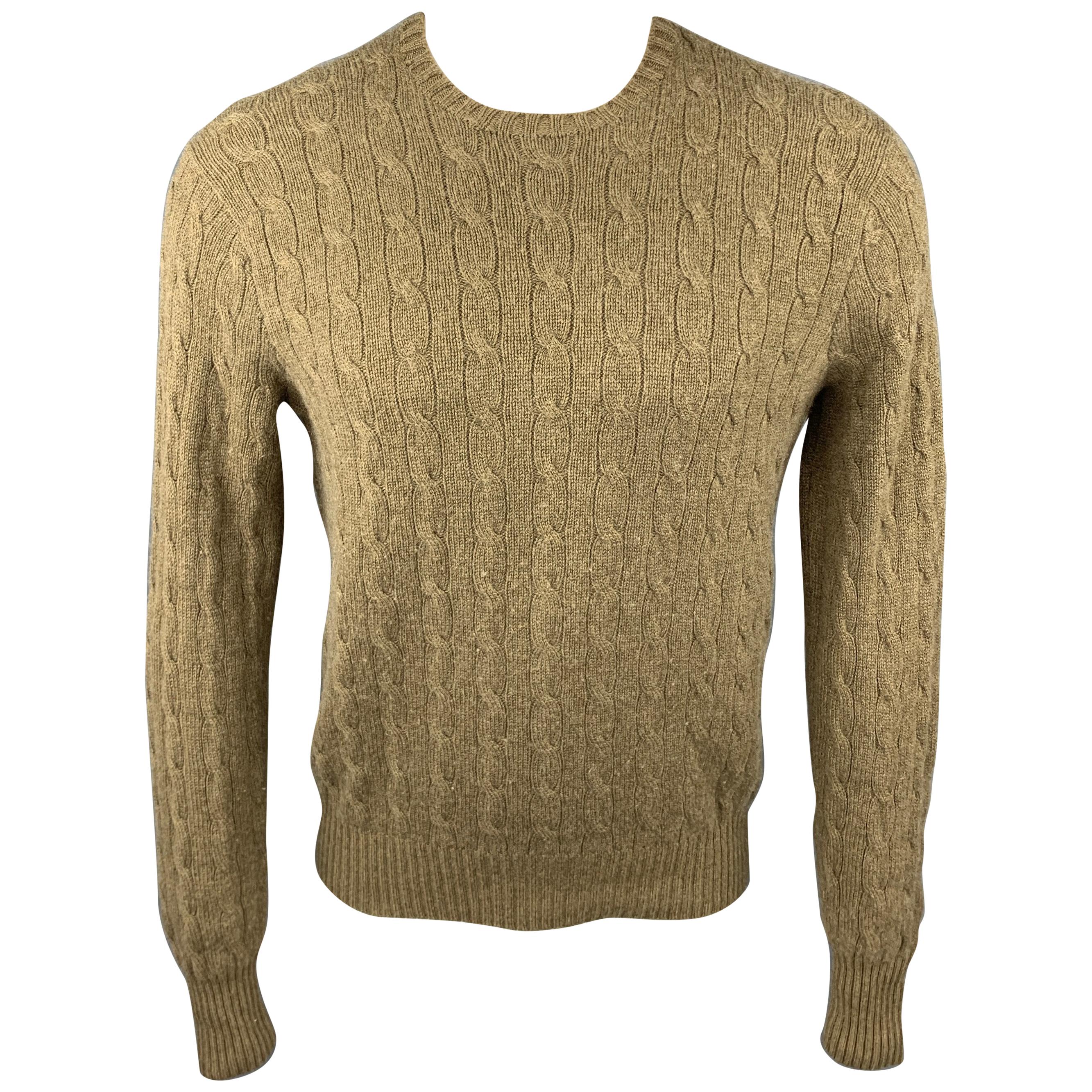 RALPH LAUREN Size M Olive Cable Knit Cashmere Crew-Neck Sweater