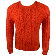 RALPH LAUREN Size M Orange Cable Knit Cashmere Crew-Neck Sweater