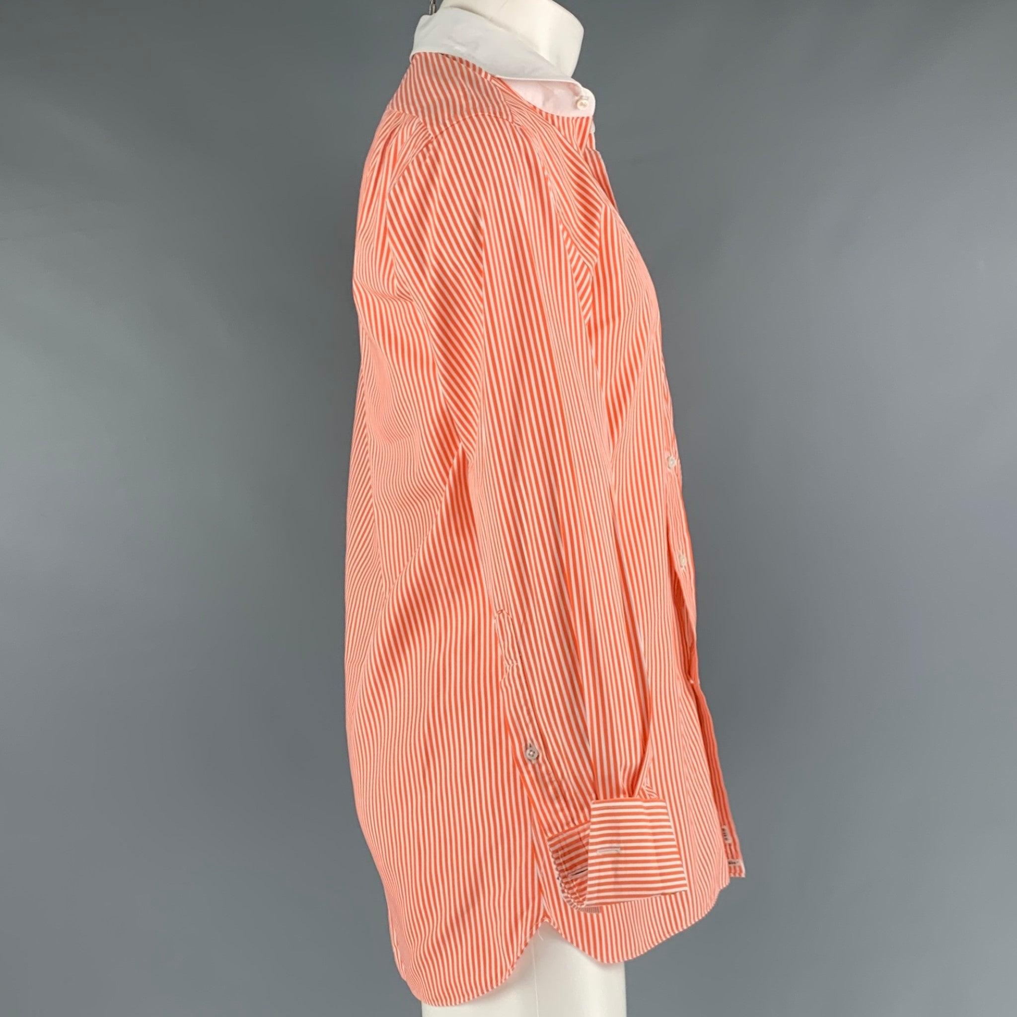 RALPH LAUREN Size M Orange White Stripe Cotton French Cuff Long Sleeve Shirt In Excellent Condition For Sale In San Francisco, CA