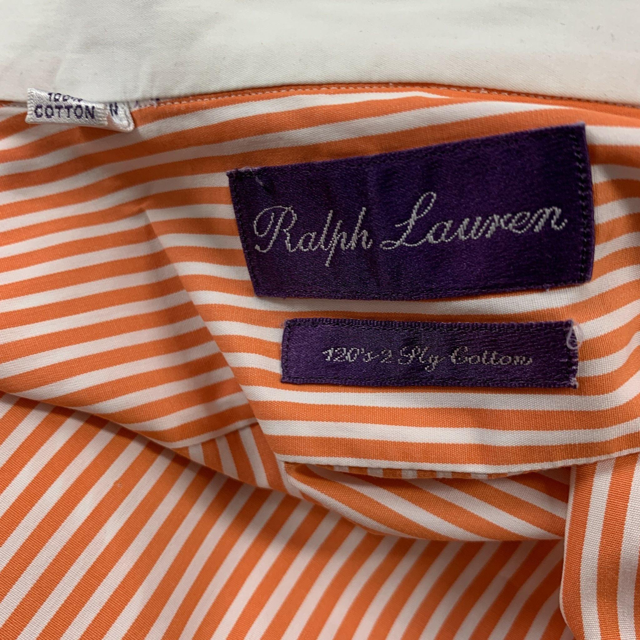 RALPH LAUREN Size M Orange White Stripe Cotton French Cuff Long Sleeve Shirt For Sale 1