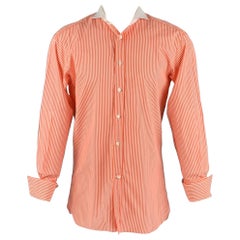 RALPH LAUREN Size M Orange White Stripe Cotton French Cuff Long Sleeve Shirt