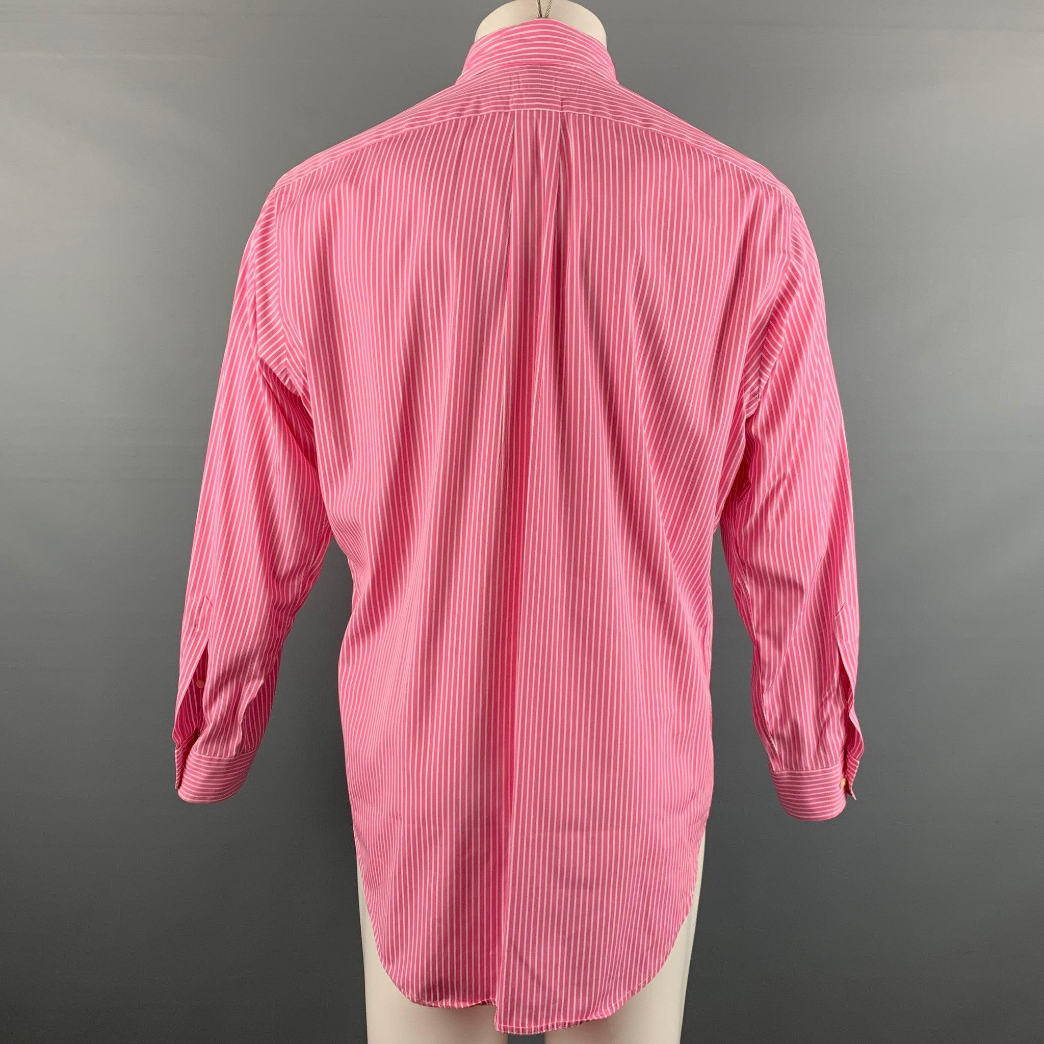 RALPH LAUREN Size M Pink White Stripe Cotton Long Sleeve Shirt In Good Condition For Sale In San Francisco, CA