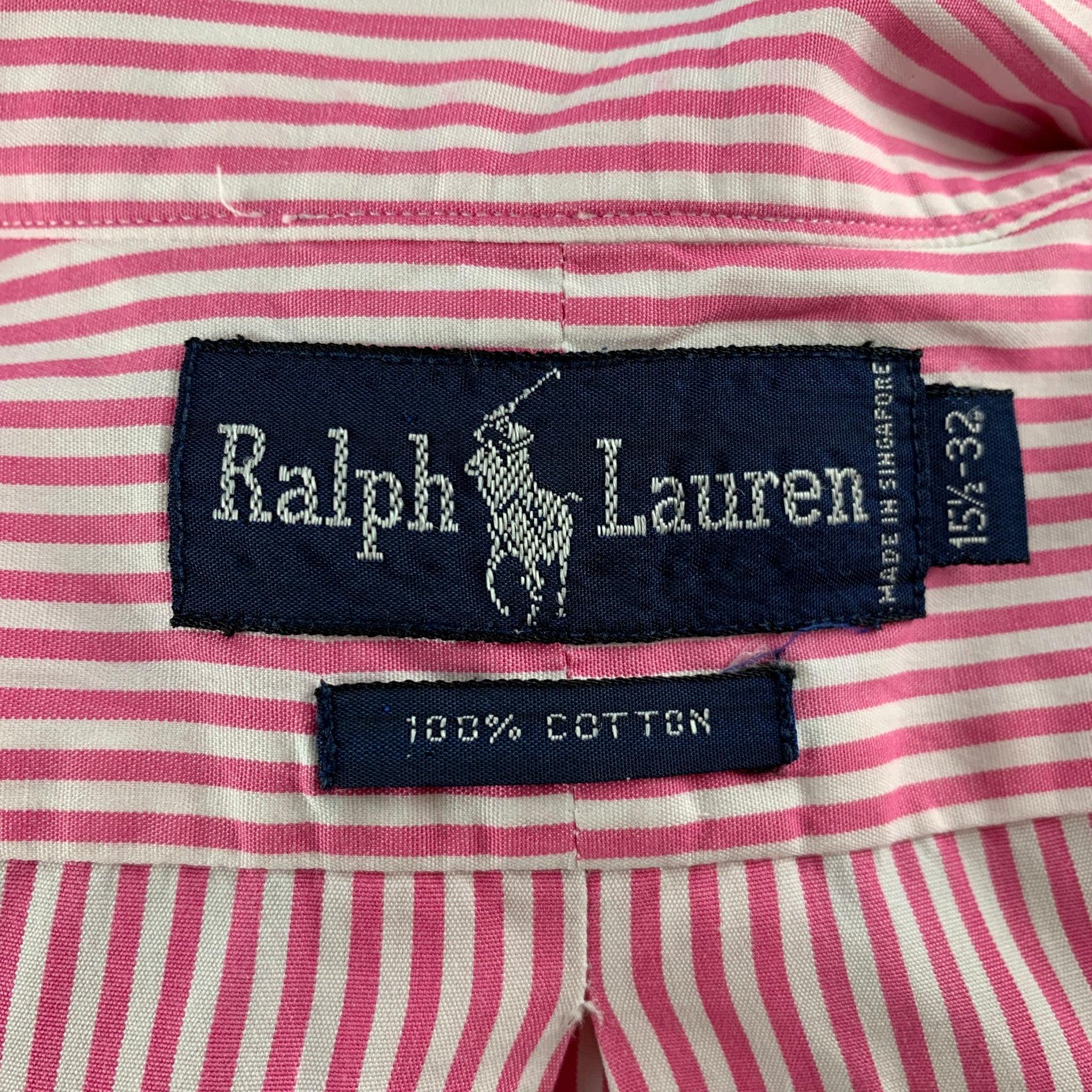 RALPH LAUREN Size M Pink White Stripe Cotton Long Sleeve Shirt For Sale 1