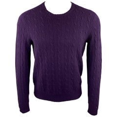 RALPH LAUREN Taille M Pull col ras du cou en cachemire à mailles câblées violet