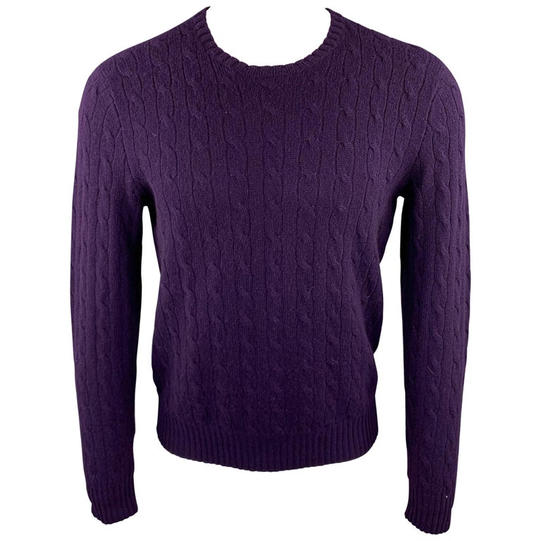 RALPH LAUREN Size M Purple Cable Knit Cashmere Crew-Neck Sweater at ...