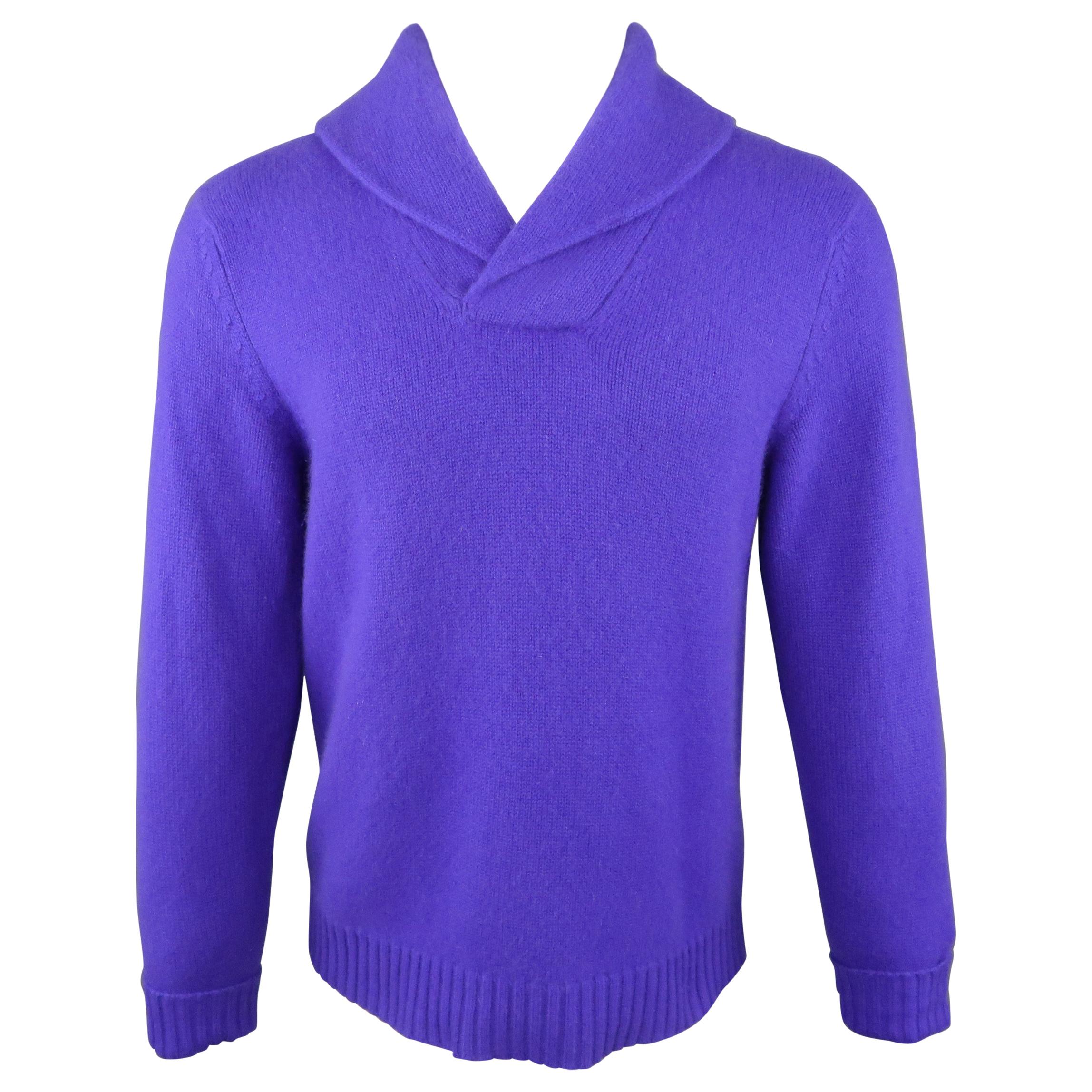 RALPH LAUREN Size M Purple Cashmere Shawl Collar Pullover Sweater