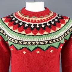 RALPH LAUREN Size M Red Knitted Wool Intarsia Pullover Sweater