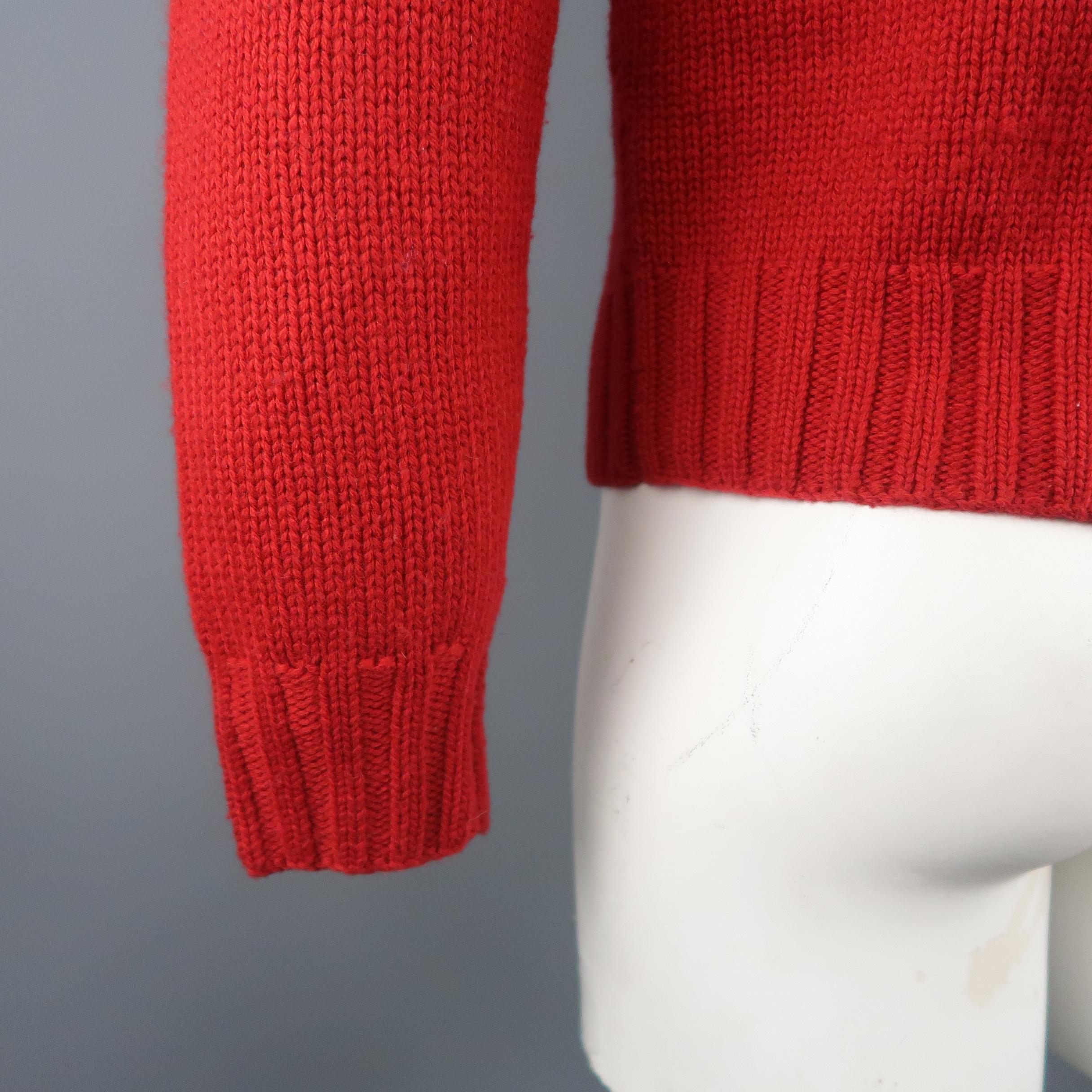 RALPH LAUREN Size M Red Knitted Wool Intarsia Pullover Sweater In Excellent Condition In San Francisco, CA
